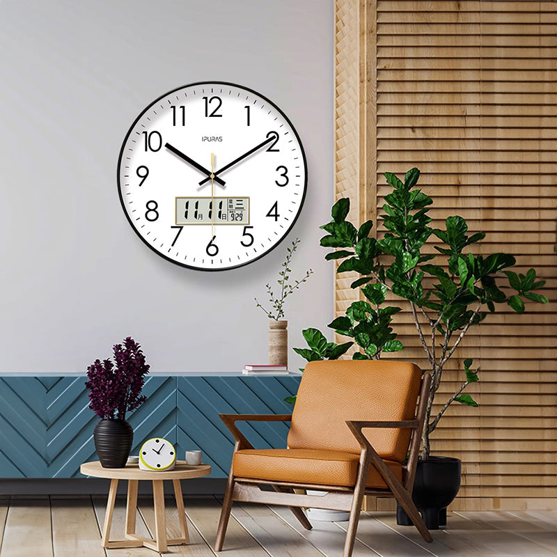 Copy of 2025 New 10/12/14 - inch Electronic Calendar Wall Clock. Monitors temp & humidity. Dual - display. Mute. Quartz movement.