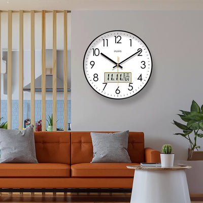 Copy of 2025 New 10/12/14 - inch Electronic Calendar Wall Clock. Monitors temp & humidity. Dual - display. Mute. Quartz movement.