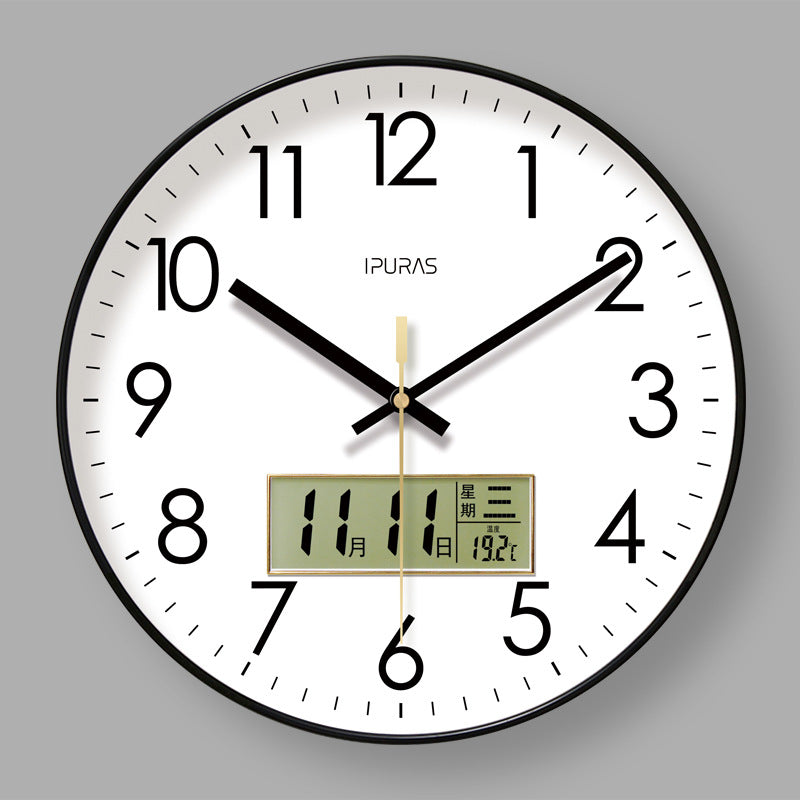 Copy of 2025 New 10/12/14 - inch Electronic Calendar Wall Clock. Monitors temp & humidity. Dual - display. Mute. Quartz movement.