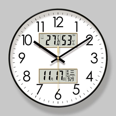 Copy of 2025 New 10/12/14 - inch Electronic Calendar Wall Clock. Monitors temp & humidity. Dual - display. Mute. Quartz movement.