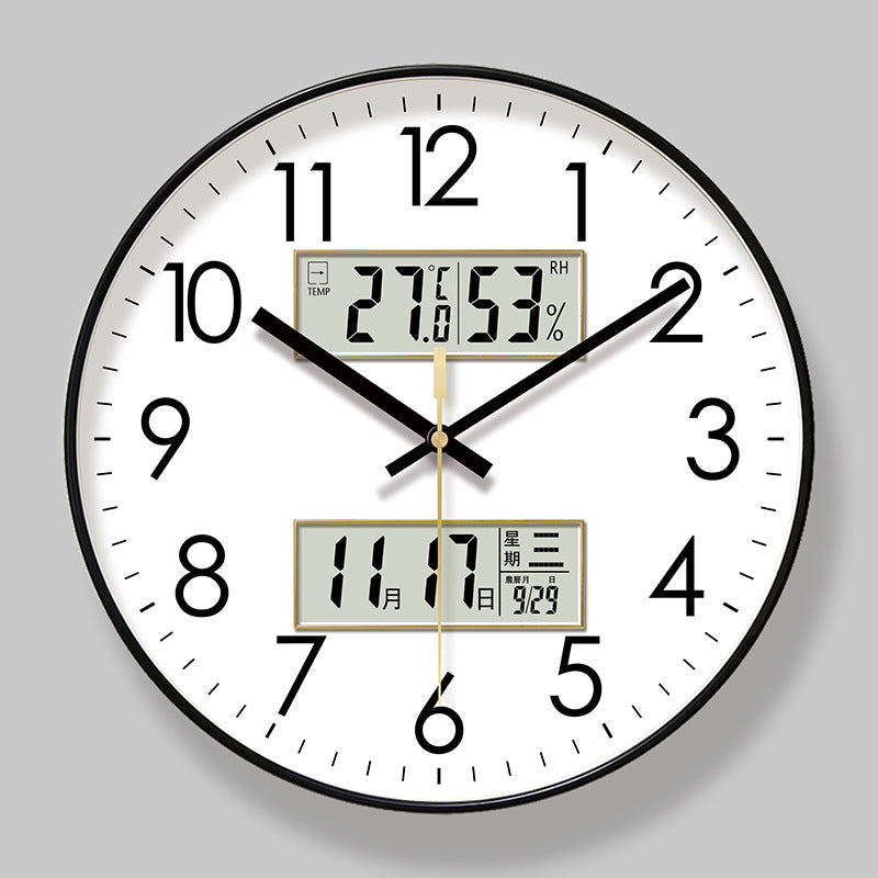 Copy of 2025 New 10/12/14 - inch Electronic Calendar Wall Clock. Monitors temp & humidity. Dual - display. Mute. Quartz movement.