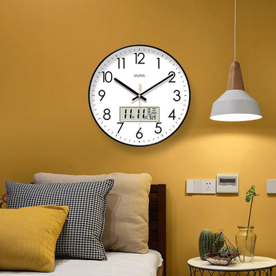 Copy of 2025 New 10/12/14 - inch Electronic Calendar Wall Clock. Monitors temp & humidity. Dual - display. Mute. Quartz movement.