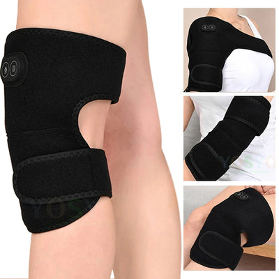 Electric Shoulder Brace Heated Knee Massager Vibration Massage Black Support Strap with Adjustable