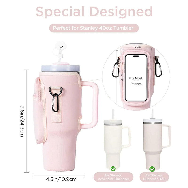 Copy of Water Bottle Carrier Bag with Phone Pocket for Stanley 40oz Tumbler with Handle Neoprene Water Bottle Holder Pouch