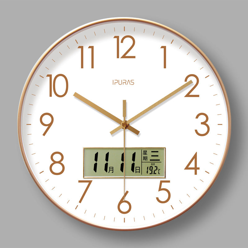 Copy of 2025 New 10/12/14 - inch Electronic Calendar Wall Clock. Monitors temp & humidity. Dual - display. Mute. Quartz movement.