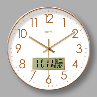Copy of 2025 New 10/12/14 - inch Electronic Calendar Wall Clock. Monitors temp & humidity. Dual - display. Mute. Quartz movement.