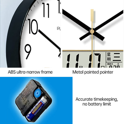 Copy of 2025 New 10/12/14 - inch Electronic Calendar Wall Clock. Monitors temp & humidity. Dual - display. Mute. Quartz movement.