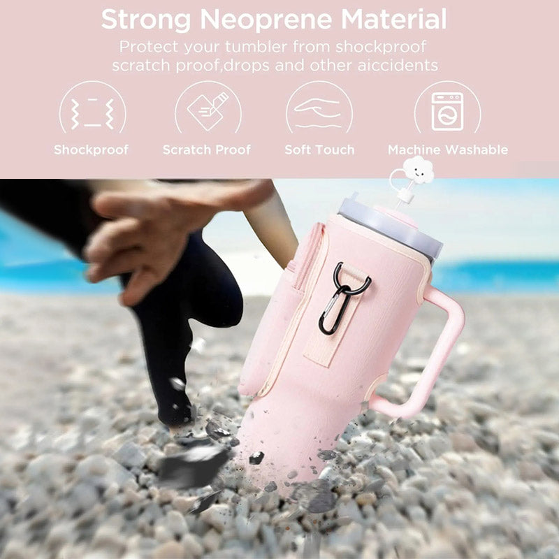 Copy of Water Bottle Carrier Bag with Phone Pocket for Stanley 40oz Tumbler with Handle Neoprene Water Bottle Holder Pouch