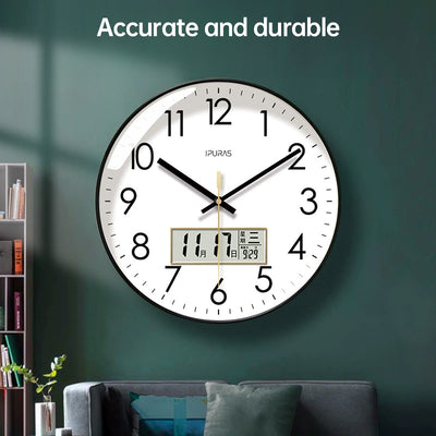 Copy of 2025 New 10/12/14 - inch Electronic Calendar Wall Clock. Monitors temp & humidity. Dual - display. Mute. Quartz movement.