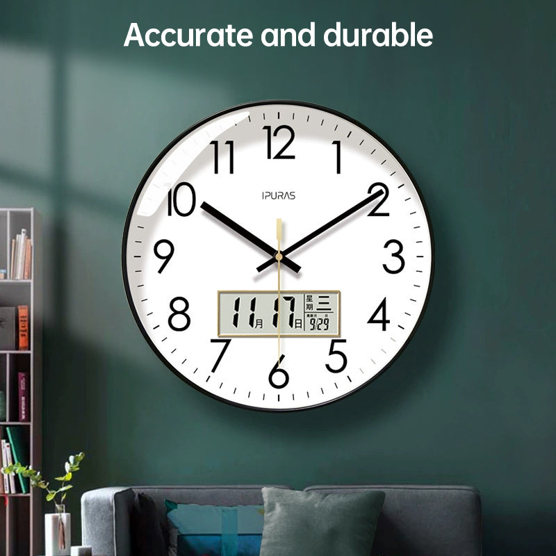 Copy of 2025 New 10/12/14 - inch Electronic Calendar Wall Clock. Monitors temp & humidity. Dual - display. Mute. Quartz movement.