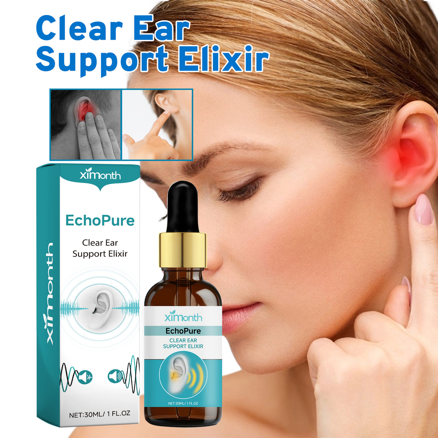 Clear Ear Support Elixir, Relieve Tinnitus Ear Discomfort Inner Ear Obstruction Clean Ear Health Care Solution