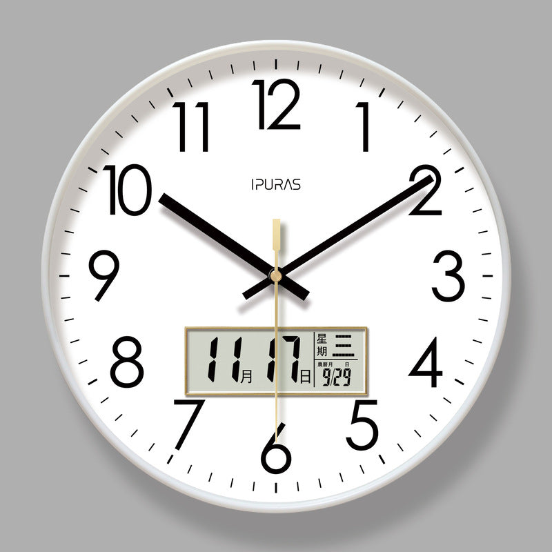 Copy of 2025 New 10/12/14 - inch Electronic Calendar Wall Clock. Monitors temp & humidity. Dual - display. Mute. Quartz movement.
