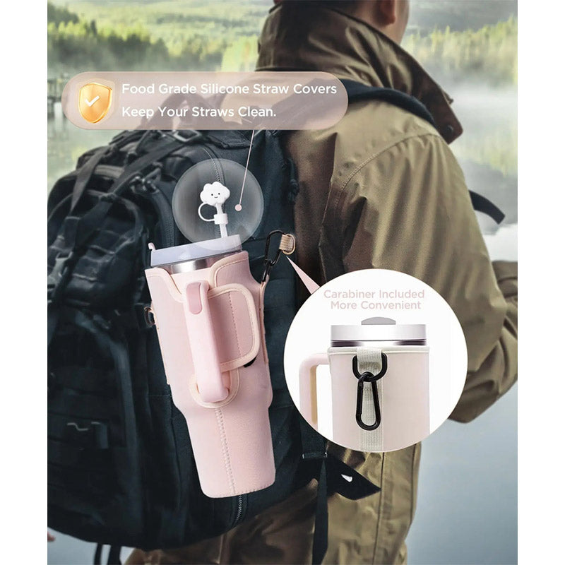 Copy of Water Bottle Carrier Bag with Phone Pocket for Stanley 40oz Tumbler with Handle Neoprene Water Bottle Holder Pouch