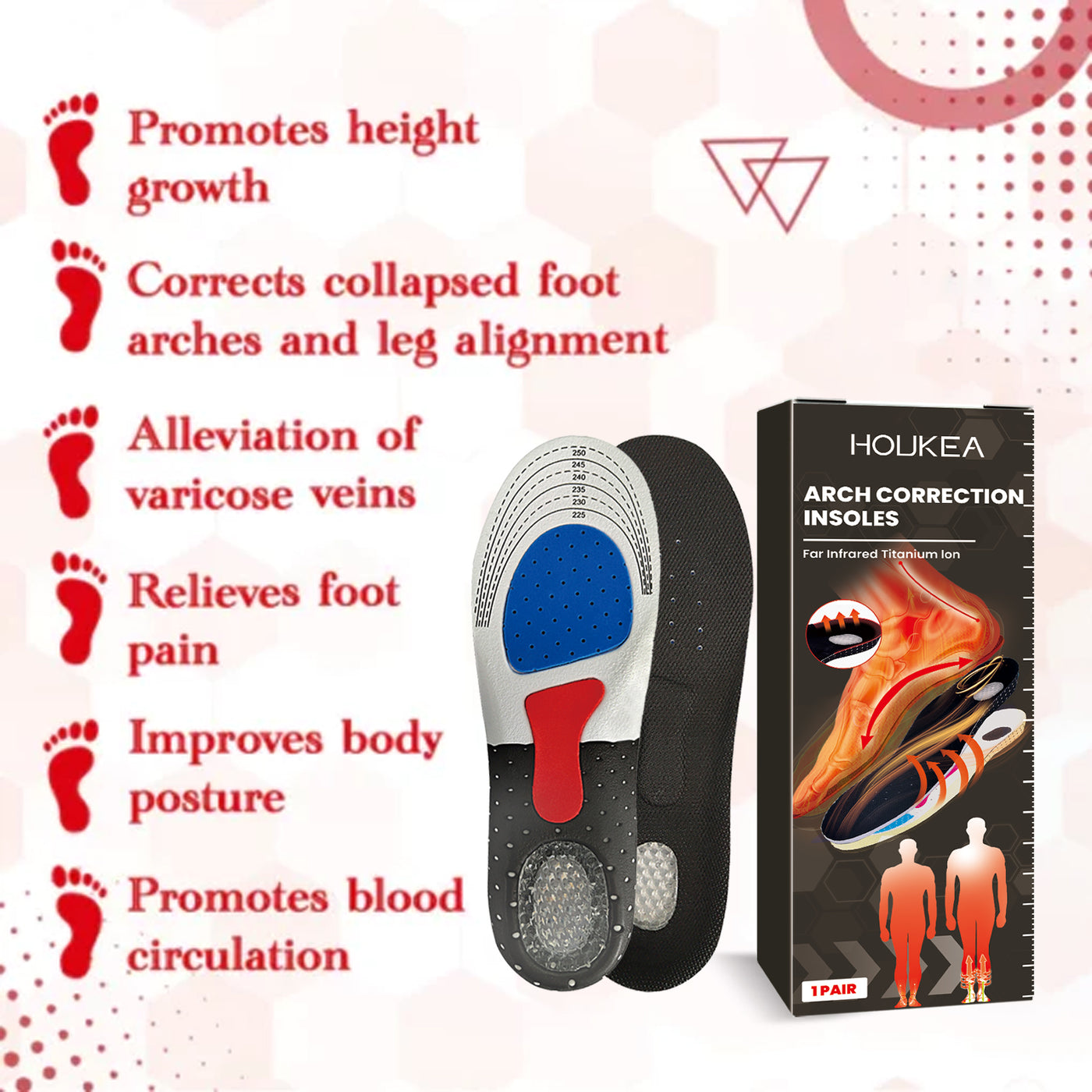 Corrective Foot Insoles, Arch Support Insole Non-Slip And Wear Resistant Foot Posture Correction Insole