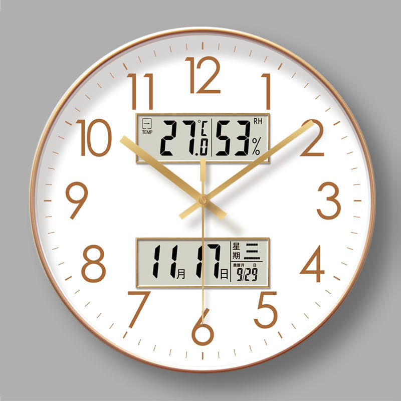 Copy of 2025 New 10/12/14 - inch Electronic Calendar Wall Clock. Monitors temp & humidity. Dual - display. Mute. Quartz movement.