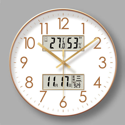 Copy of 2025 New 10/12/14 - inch Electronic Calendar Wall Clock. Monitors temp & humidity. Dual - display. Mute. Quartz movement.