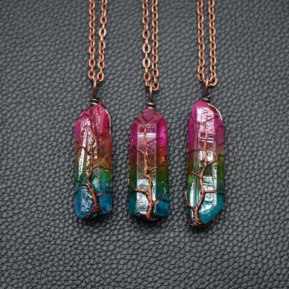 Hot Selling Stone Crystal Pillar Tree Of Life Pendant Ins Fashion Necklace - Finesse for All:infoshopstore.fitnessforall.com.uk