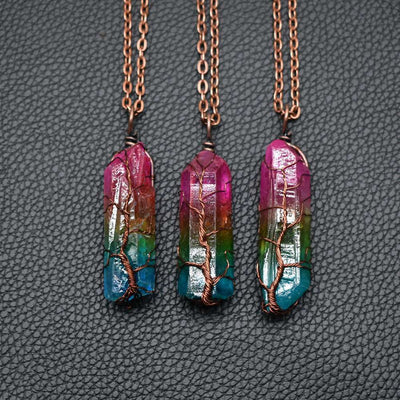 Hot Selling Stone Crystal Pillar Tree Of Life Pendant Ins Fashion Necklace - Finesse for All:infoshopstore.fitnessforall.com.uk