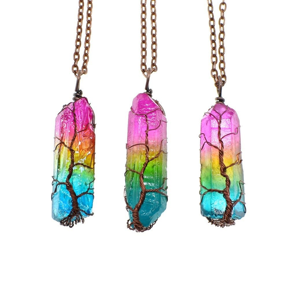 Hot Selling Stone Crystal Pillar Tree Of Life Pendant Ins Fashion Necklace - Finesse for All:infoshopstore.fitnessforall.com.uk
