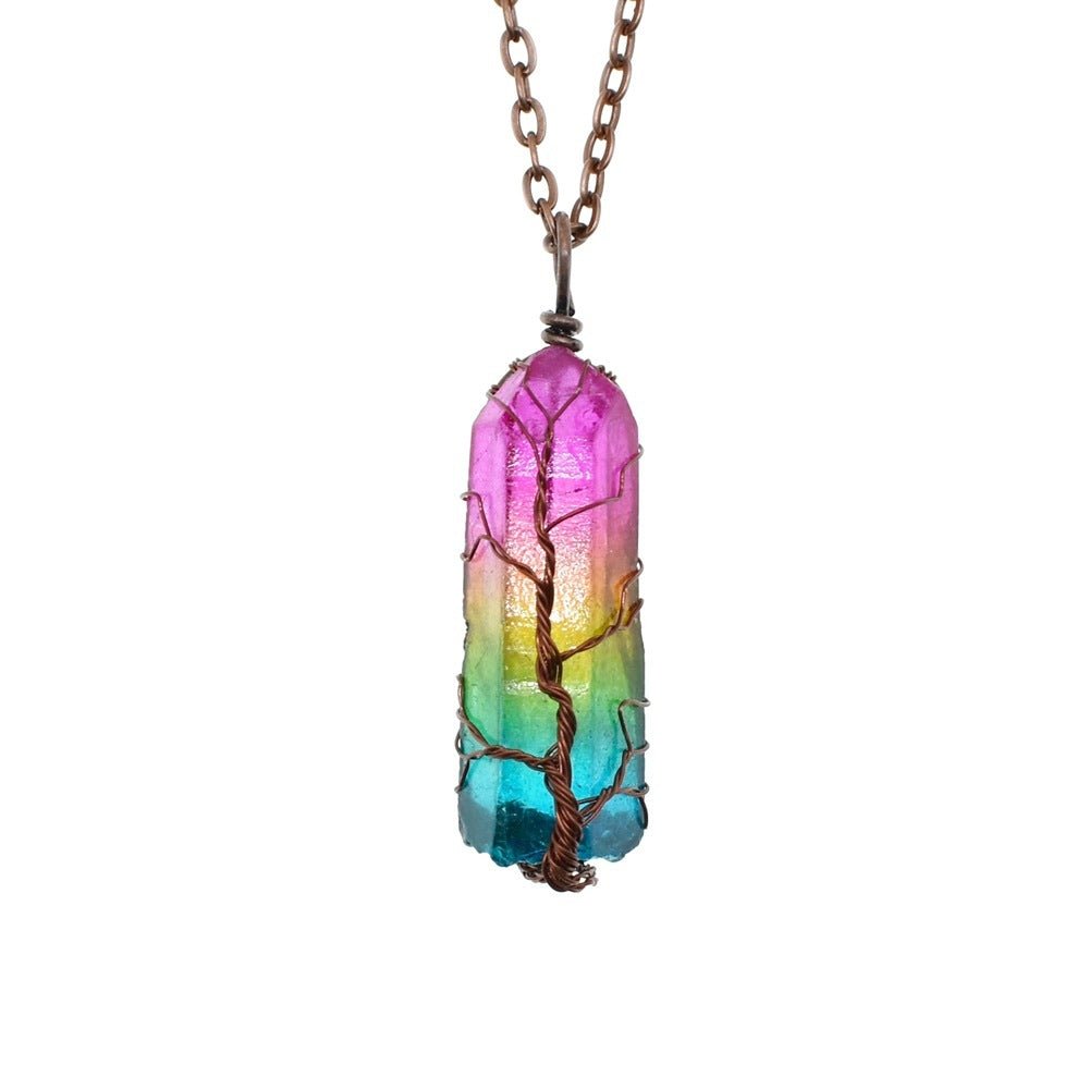 Hot Selling Stone Crystal Pillar Tree Of Life Pendant Ins Fashion Necklace - Finesse for All:infoshopstore.fitnessforall.com.uk