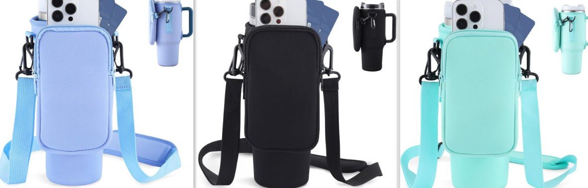 Slok Water Bottle Carrier Bag, Compatible With 40oz Tumbler With Handle, Modern Water Bottle Holder With Simple Adjustable Strap For Outdoor Walking Hiking Travelling Sports - Blue Purple - Finesse for All:infoshopstore.fitnessforall.co.uk