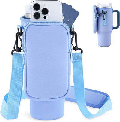 Slok Water Bottle Carrier Bag, Compatible With 40oz Tumbler With Handle, Modern Water Bottle Holder With Simple Adjustable Strap For Outdoor Walking Hiking Travelling Sports - Blue Purple - Finesse for All:infoshopstore.fitnessforall.co.uk